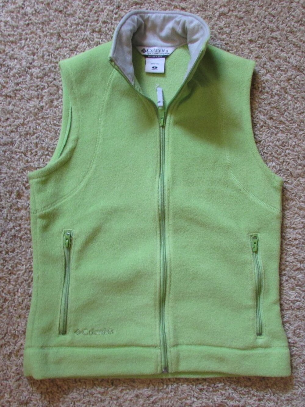 Columbia Small Lime Green Fleece Vest Full Zip Pockets Warm Soft